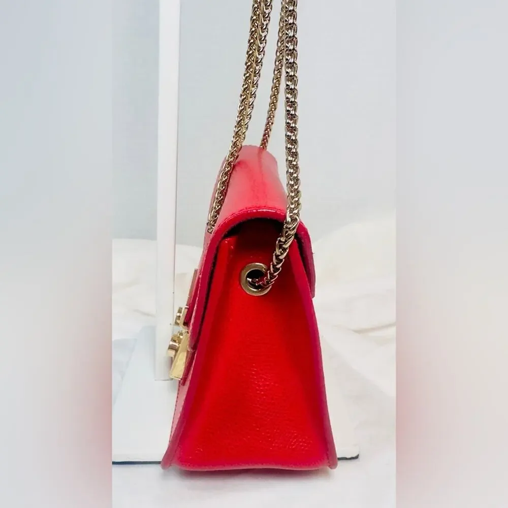 Furla Metropolis Red leather crossbody with gold chain strap